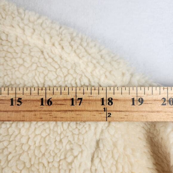 ORVIS STOWE SHERPA Cream FLEECE JACKET Tan LEATHER TRIM! Full Zip Men’s SZ M - Picture 13 of 16